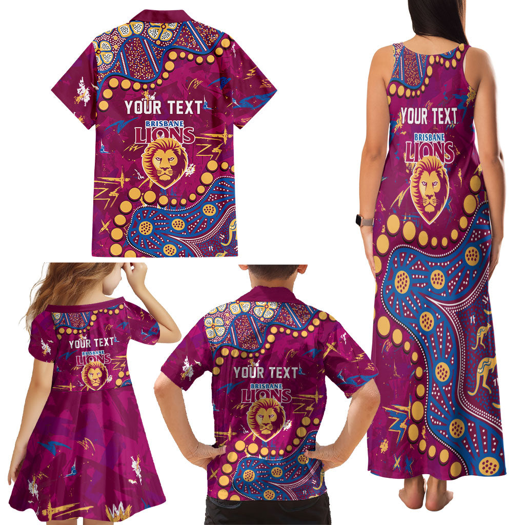 Personalized Brisbane Lions Family Matching Tank Maxi Dress and Hawaiian Shirt Aboriginal Pattern with Graffiti Style