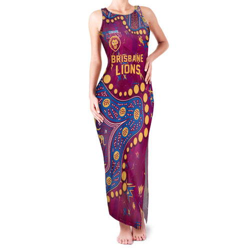 Personalized Brisbane Lions Family Matching Tank Maxi Dress and Hawaiian Shirt Aboriginal Pattern with Graffiti Style