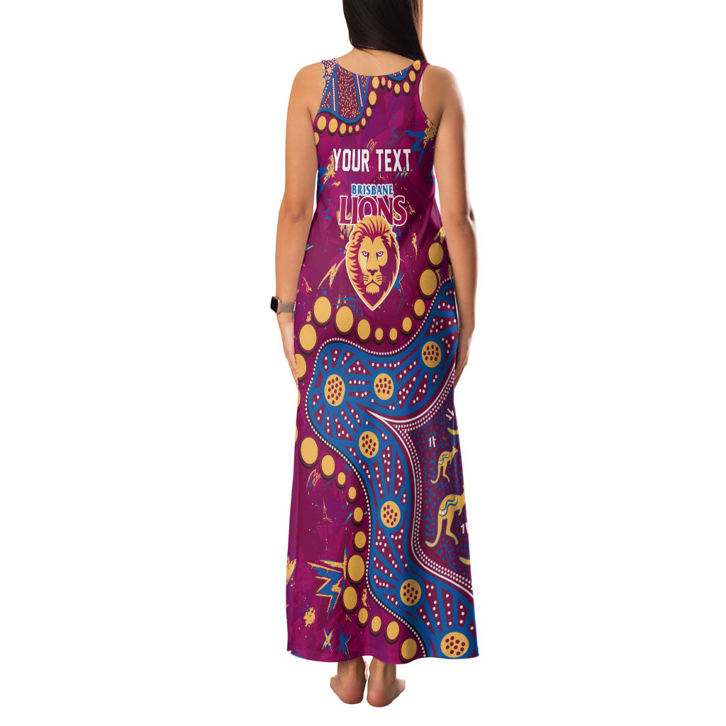 Personalized Brisbane Lions Family Matching Tank Maxi Dress and Hawaiian Shirt Aboriginal Pattern with Graffiti Style