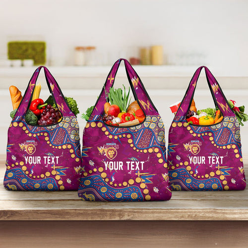 Personalized Brisbane Lions Grocery Bag Aboriginal Pattern with Graffiti Style