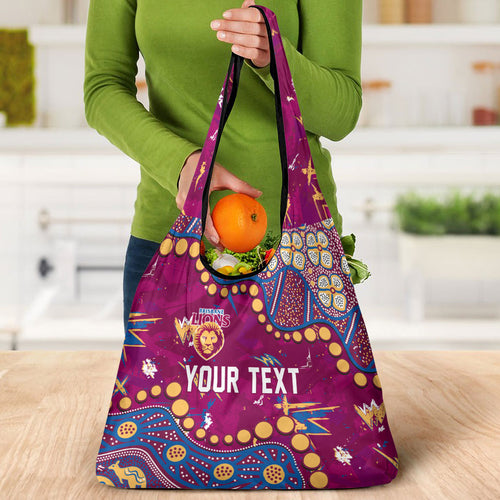 Personalized Brisbane Lions Grocery Bag Aboriginal Pattern with Graffiti Style