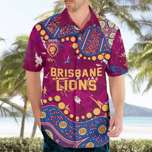Personalized Brisbane Lions Hawaiian Shirt Aboriginal Pattern with Graffiti Style