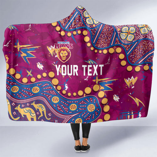 Personalized Brisbane Lions Hooded Blanket Aboriginal Pattern with Graffiti Style