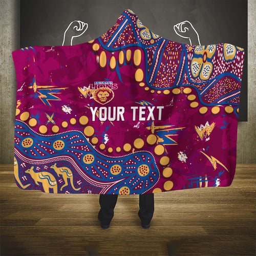 Personalized Brisbane Lions Hooded Blanket Aboriginal Pattern with Graffiti Style