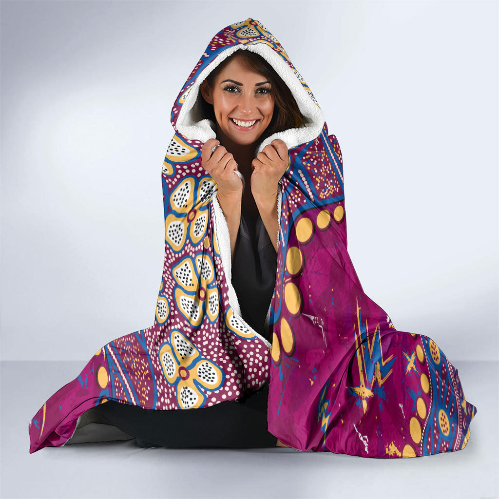 Personalized Brisbane Lions Hooded Blanket Aboriginal Pattern with Graffiti Style