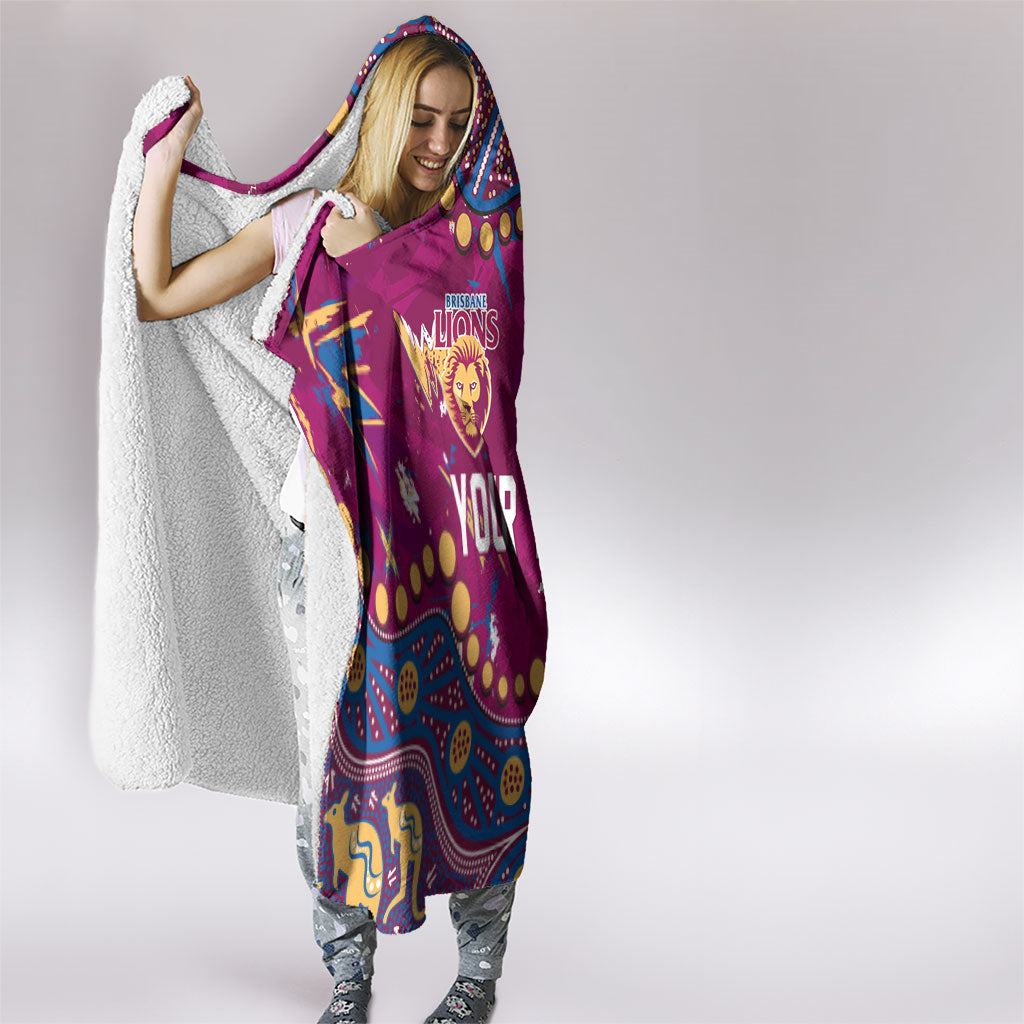Personalized Brisbane Lions Hooded Blanket Aboriginal Pattern with Graffiti Style