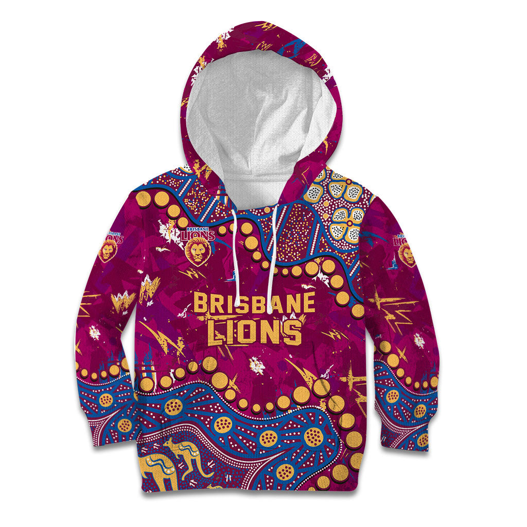 Personalized Brisbane Lions Kid Hoodie Aboriginal Pattern with Graffiti Style