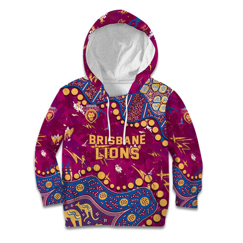 Personalized Brisbane Lions Kid Hoodie Aboriginal Pattern with Graffiti Style