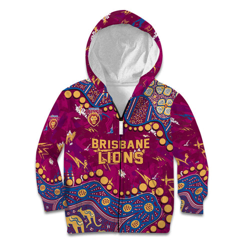 Personalized Brisbane Lions Kid Hoodie Aboriginal Pattern with Graffiti Style