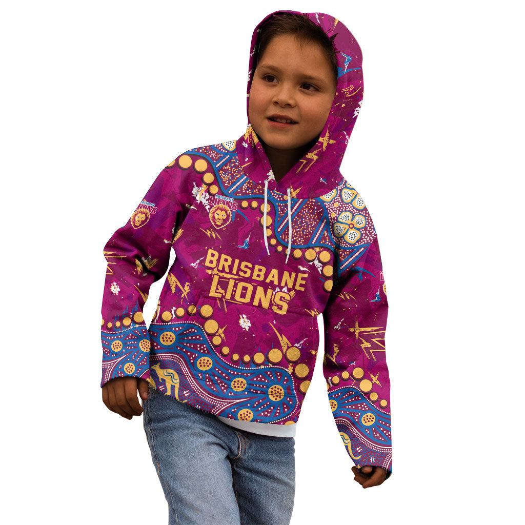 Personalized Brisbane Lions Kid Hoodie Aboriginal Pattern with Graffiti Style