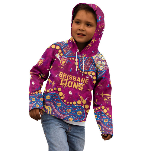 Personalized Brisbane Lions Kid Hoodie Aboriginal Pattern with Graffiti Style