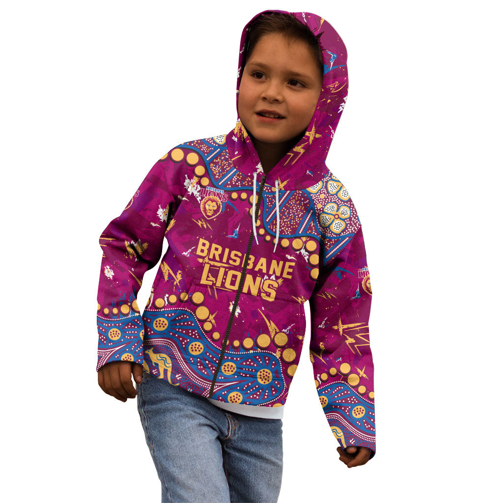 Personalized Brisbane Lions Kid Hoodie Aboriginal Pattern with Graffiti Style