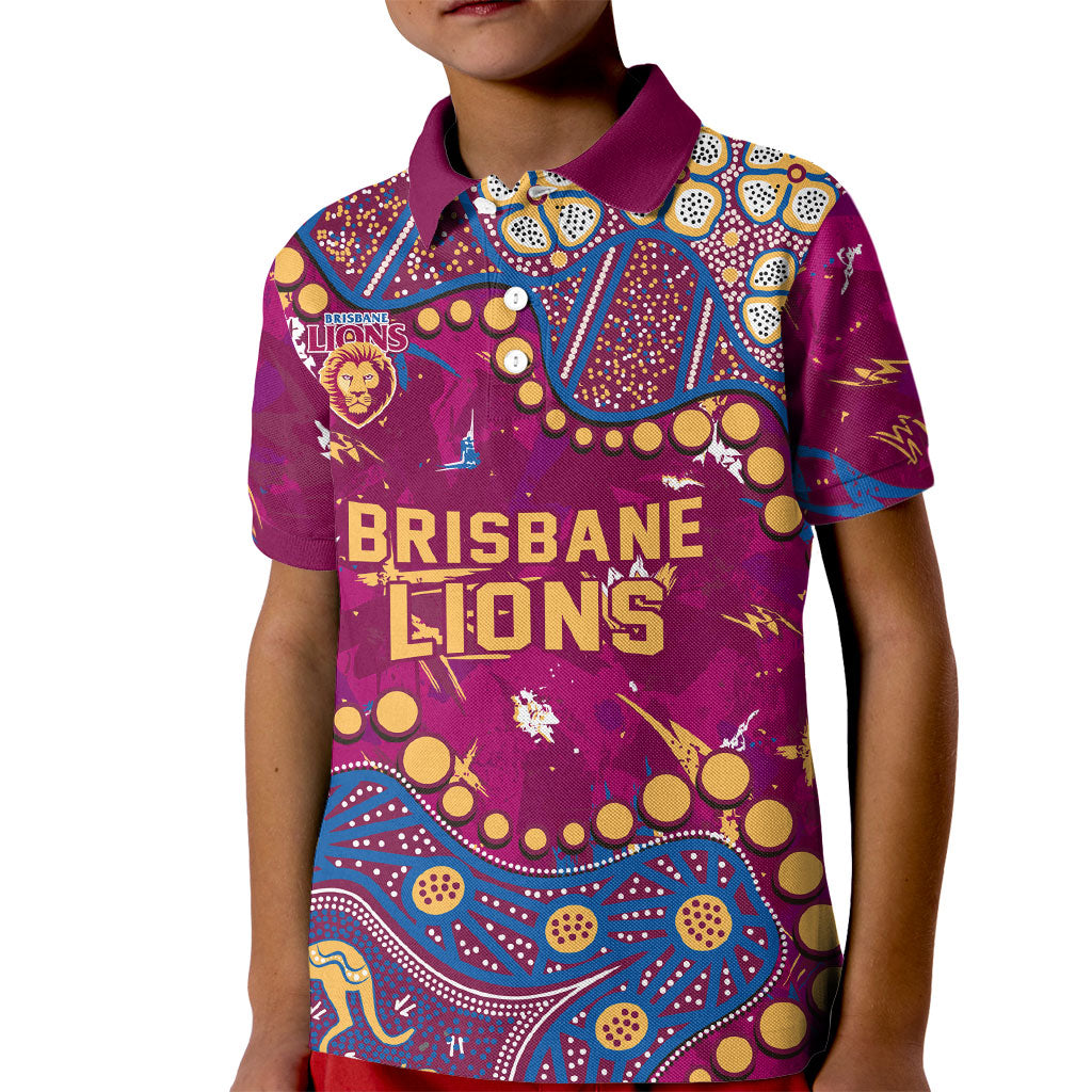 Personalized Brisbane Lions Kid Polo Shirt Aboriginal Pattern with Graffiti Style