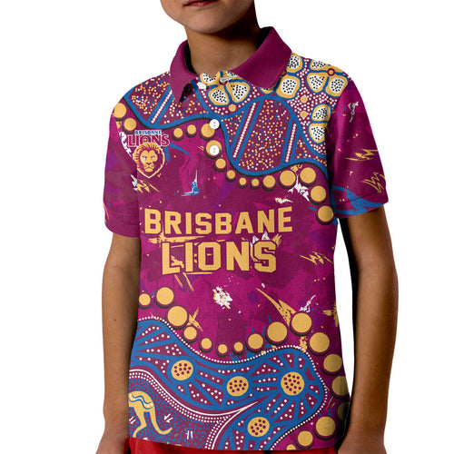 Personalized Brisbane Lions Kid Polo Shirt Aboriginal Pattern with Graffiti Style