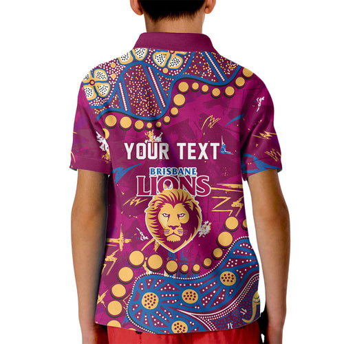 Personalized Brisbane Lions Kid Polo Shirt Aboriginal Pattern with Graffiti Style