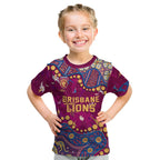 Personalized Brisbane Lions Kid T Shirt Aboriginal Pattern with Graffiti Style
