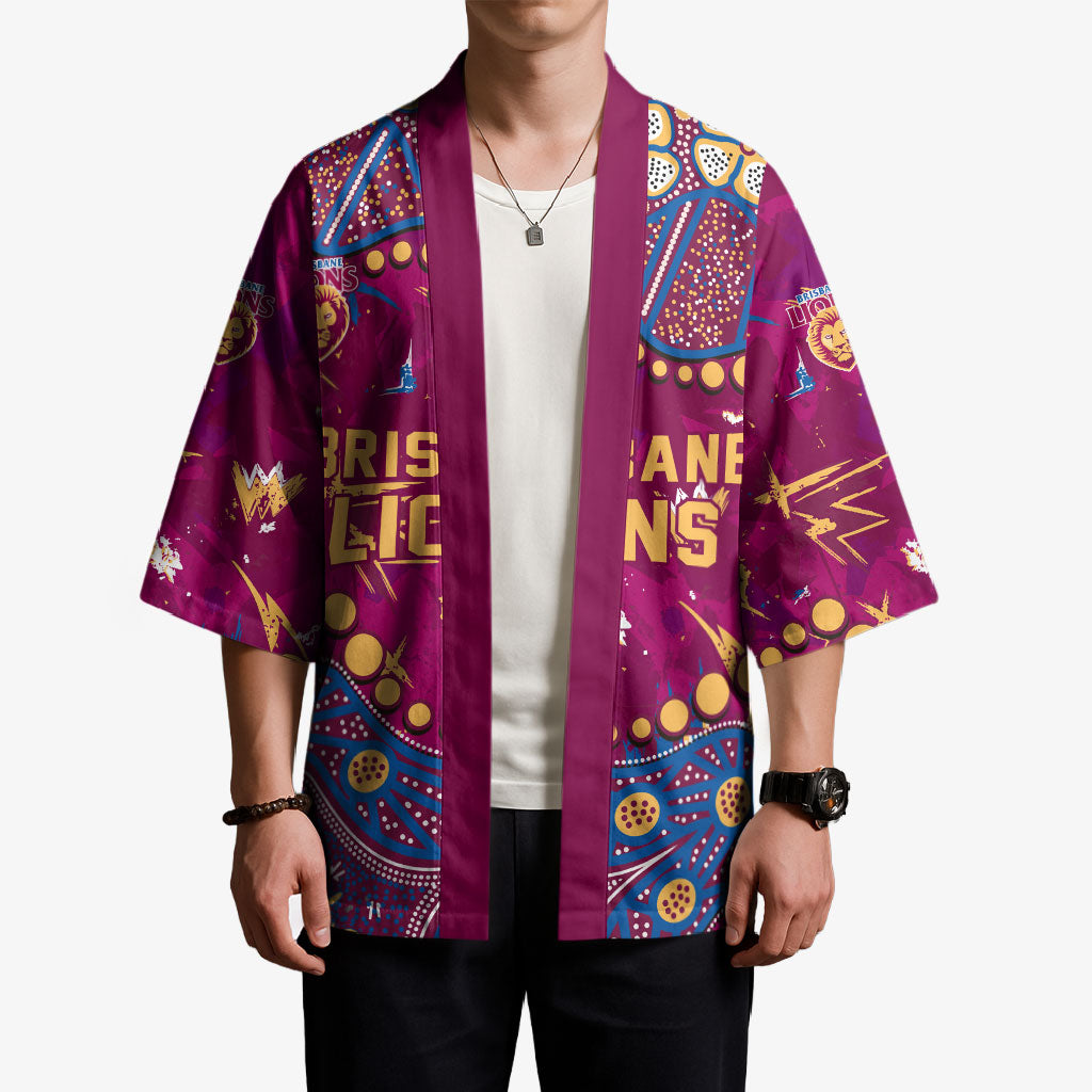 Personalized Brisbane Lions Kimono Aboriginal Pattern with Graffiti Style