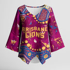 Personalized Brisbane Lions Kimono Sleeve Blouse Aboriginal Pattern with Graffiti Style