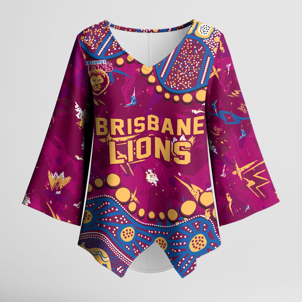 Personalized Brisbane Lions Kimono Sleeve Blouse Aboriginal Pattern with Graffiti Style