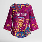 Personalized Brisbane Lions Kimono Sleeve Blouse Aboriginal Pattern with Graffiti Style