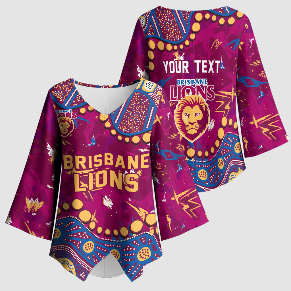 Personalized Brisbane Lions Kimono Sleeve Blouse Aboriginal Pattern with Graffiti Style