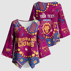 Personalized Brisbane Lions Kimono Sleeve Blouse Aboriginal Pattern with Graffiti Style