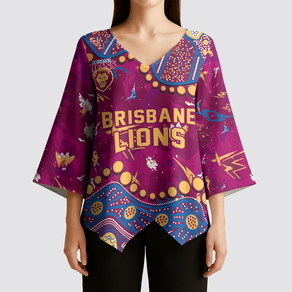 Personalized Brisbane Lions Kimono Sleeve Blouse Aboriginal Pattern with Graffiti Style