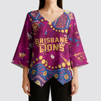 Personalized Brisbane Lions Kimono Sleeve Blouse Aboriginal Pattern with Graffiti Style