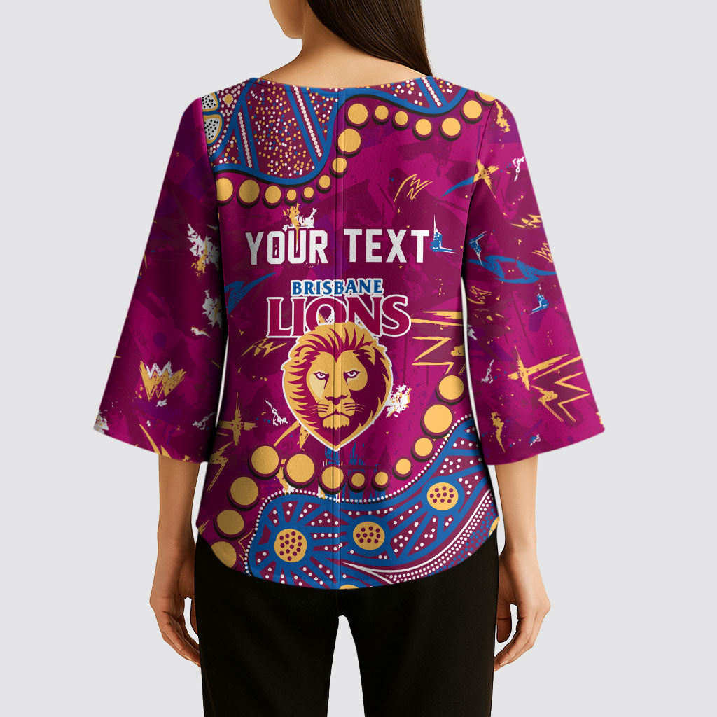 Personalized Brisbane Lions Kimono Sleeve Blouse Aboriginal Pattern with Graffiti Style