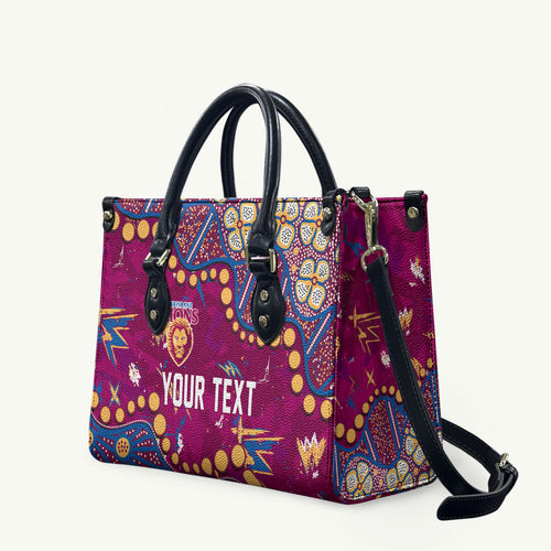 Personalized Brisbane Lions Leather Bag Aboriginal Pattern with Graffiti Style