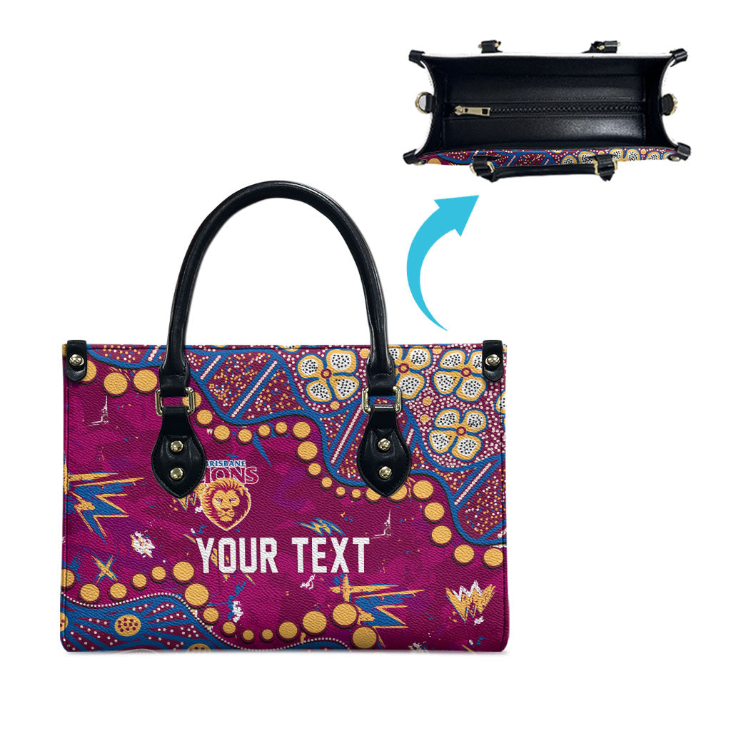 Personalized Brisbane Lions Leather Bag Aboriginal Pattern with Graffiti Style