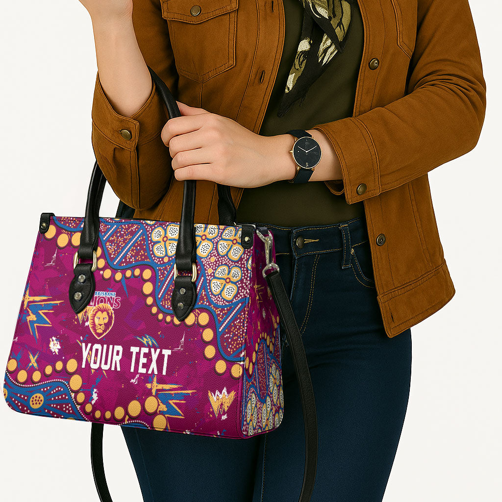 Personalized Brisbane Lions Leather Bag Aboriginal Pattern with Graffiti Style
