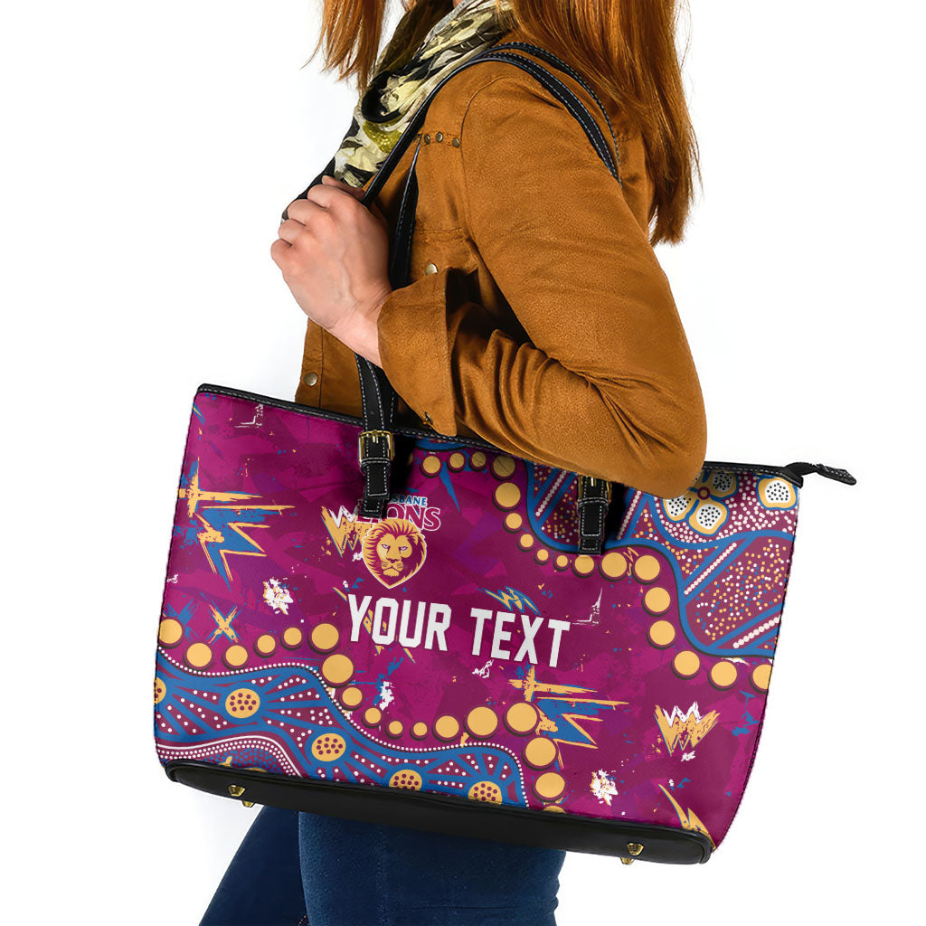 Personalized Brisbane Lions Leather Tote Bag Aboriginal Pattern with Graffiti Style