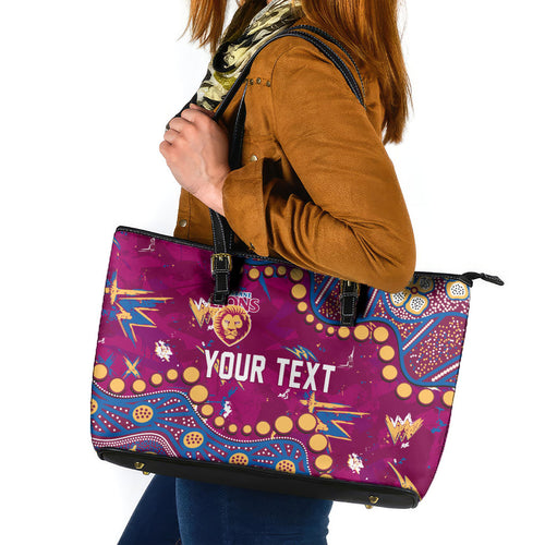 Personalized Brisbane Lions Leather Tote Bag Aboriginal Pattern with Graffiti Style