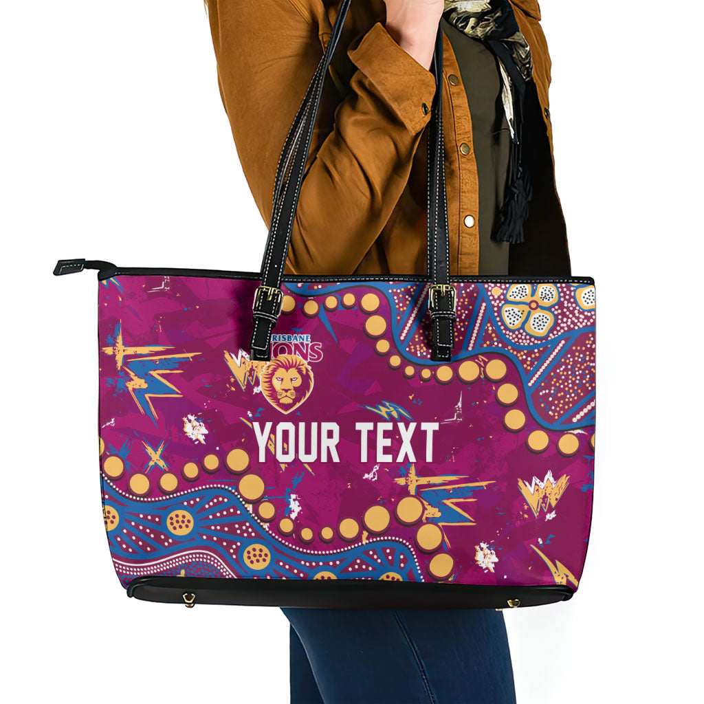 Personalized Brisbane Lions Leather Tote Bag Aboriginal Pattern with Graffiti Style