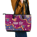 Personalized Brisbane Lions Leather Tote Bag Aboriginal Pattern with Graffiti Style