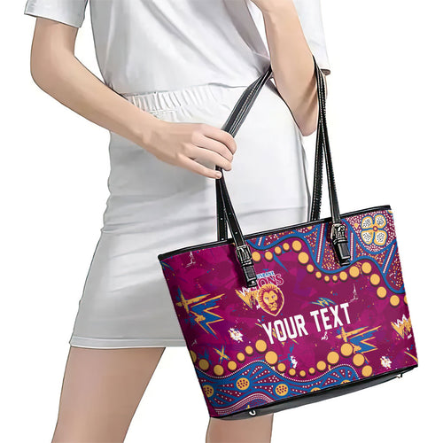 Personalized Brisbane Lions Leather Tote Bag Aboriginal Pattern with Graffiti Style