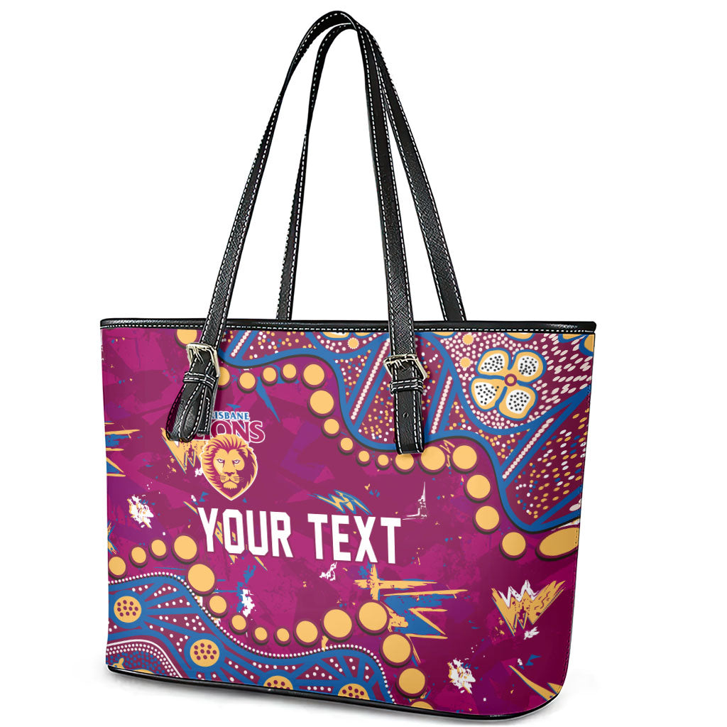 Personalized Brisbane Lions Leather Tote Bag Aboriginal Pattern with Graffiti Style