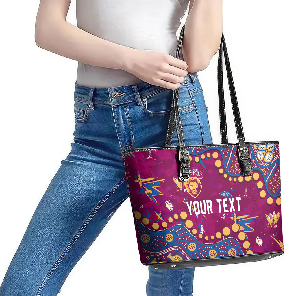 Personalized Brisbane Lions Leather Tote Bag Aboriginal Pattern with Graffiti Style