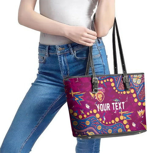 Personalized Brisbane Lions Leather Tote Bag Aboriginal Pattern with Graffiti Style