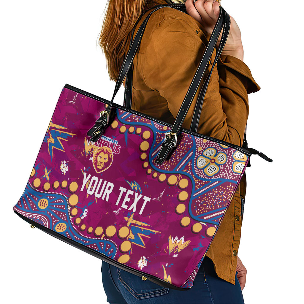 Personalized Brisbane Lions Leather Tote Bag Aboriginal Pattern with Graffiti Style
