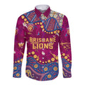Personalized Brisbane Lions Long Sleeve Button Shirt Aboriginal Pattern with Graffiti Style