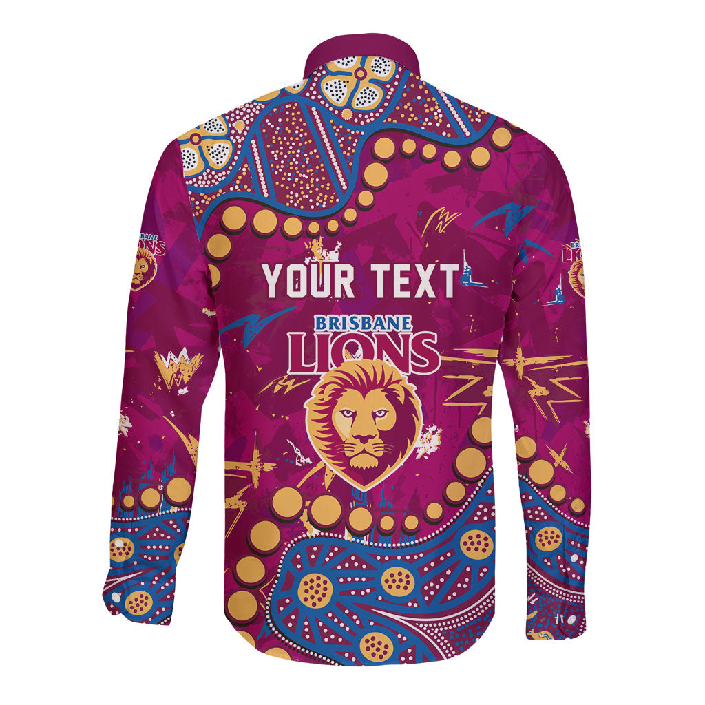 Personalized Brisbane Lions Long Sleeve Button Shirt Aboriginal Pattern with Graffiti Style