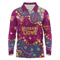 Personalized Brisbane Lions Long Sleeve Polo Shirt Aboriginal Pattern with Graffiti Style
