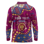Personalized Brisbane Lions Long Sleeve Polo Shirt Aboriginal Pattern with Graffiti Style