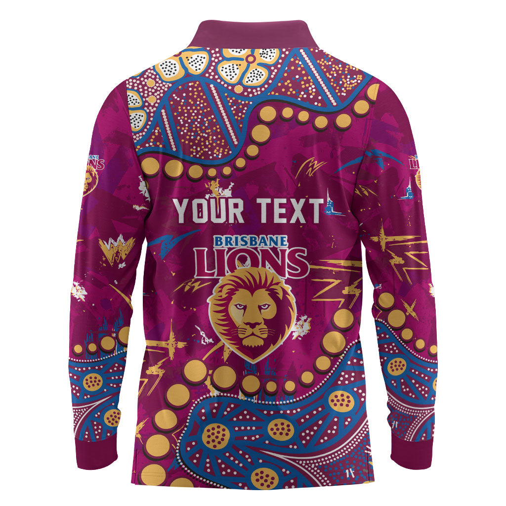 Personalized Brisbane Lions Long Sleeve Polo Shirt Aboriginal Pattern with Graffiti Style