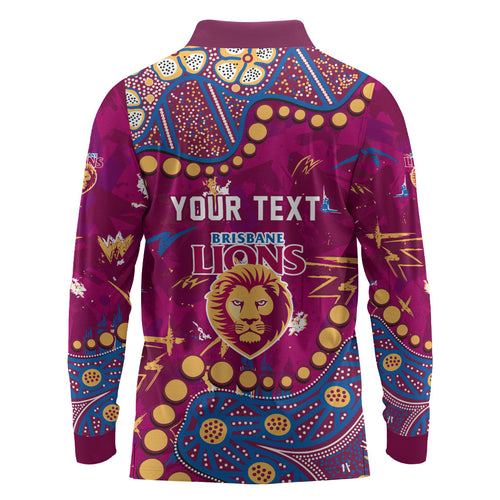 Personalized Brisbane Lions Long Sleeve Polo Shirt Aboriginal Pattern with Graffiti Style