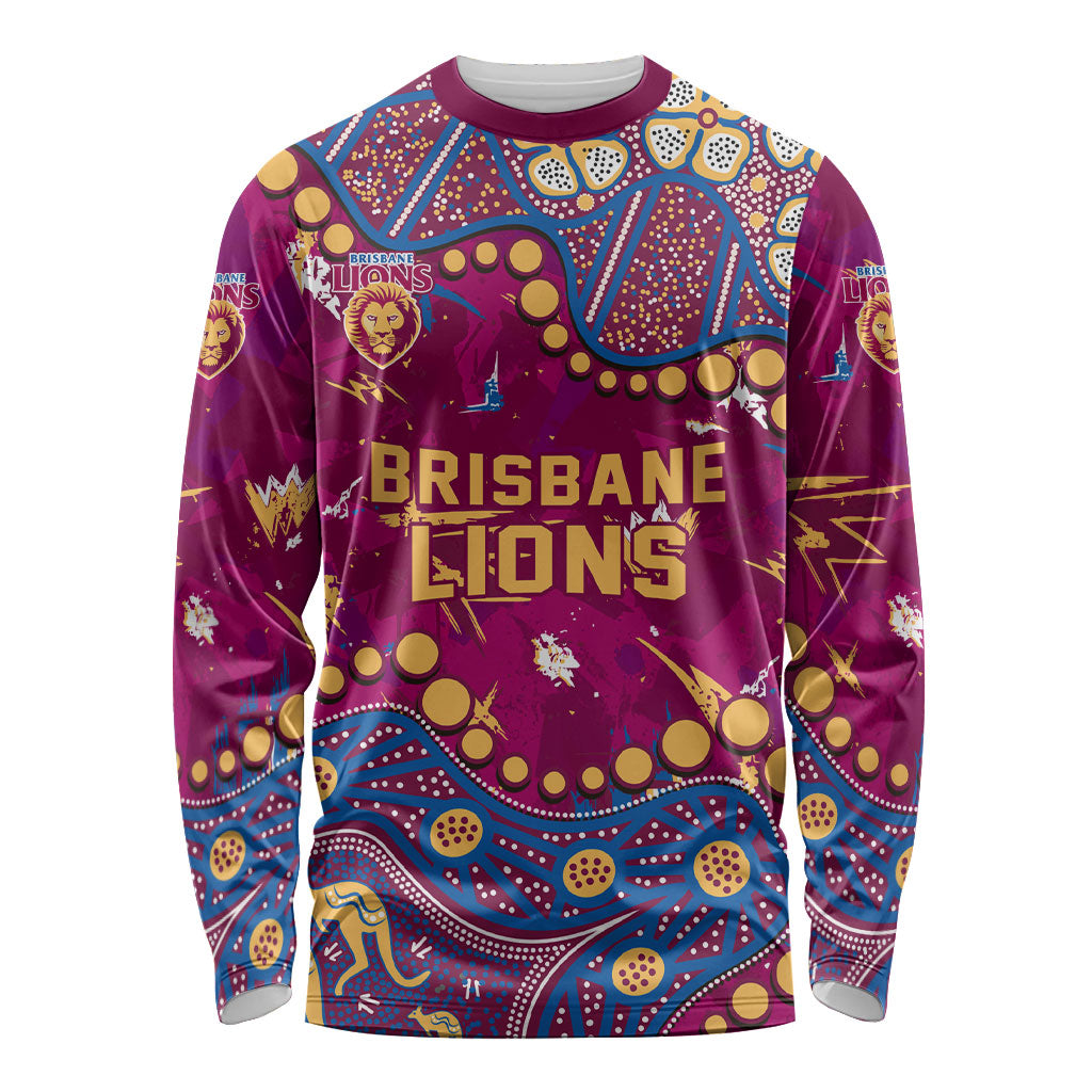 Personalized Brisbane Lions Long Sleeve Shirt Aboriginal Pattern with Graffiti Style