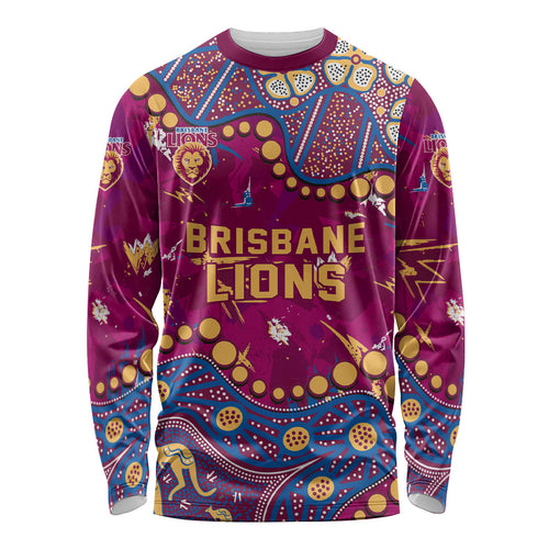 Personalized Brisbane Lions Long Sleeve Shirt Aboriginal Pattern with Graffiti Style