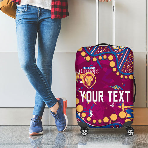 Personalized Brisbane Lions Luggage Cover Aboriginal Pattern with Graffiti Style
